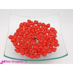 Dragées chocolat mini-coeurs, couche de sucre assez fine, rouge brillant - 1kg